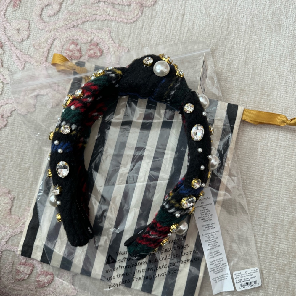 Lele Sadoughi pearl and crystal flannel knitted holiday headband